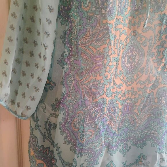 Ann Taylor Blue Flutter Sleeve Blouse with Tie Front - Picture 5 of 13